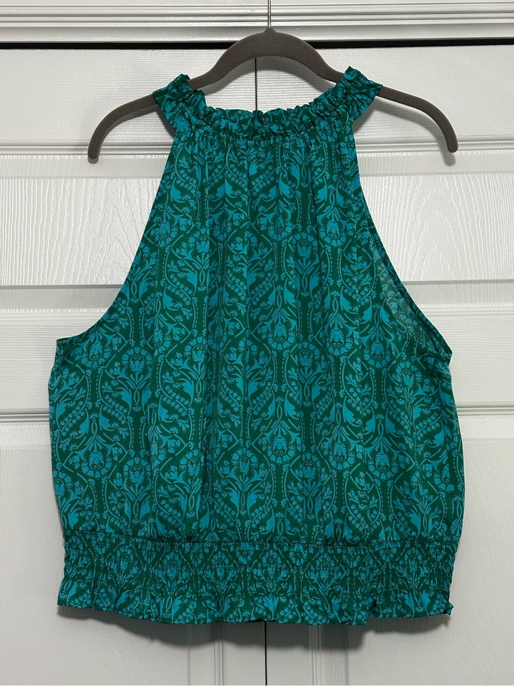 Ann Taylor Factory Smocked Halter Tank Blouse Top in Green & Blue Size XL NWT